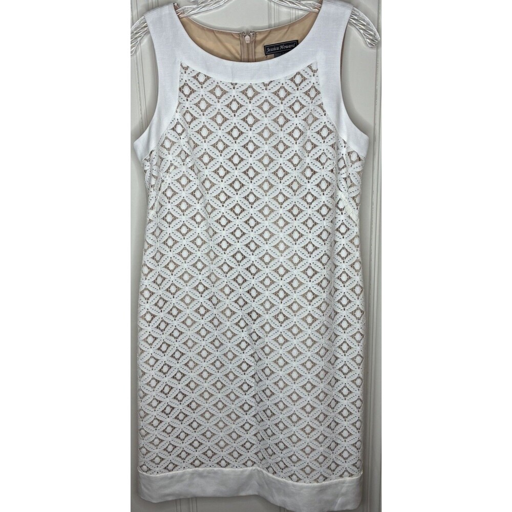 Jessica Howard sz 8 sleeveless Ivory shift dress lace classic feminine tailored